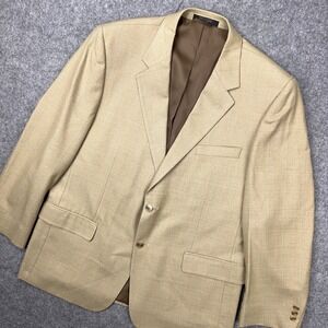 VTG Petrocelli Blazer Mens 44R Tan Windowpane Silk Wool Blend Sport Coat Jacket